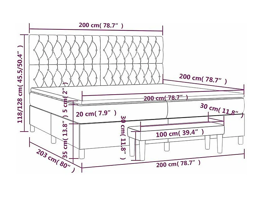 Sommier à lattes de lit avec matelas Gris clair 200x200 Tissu