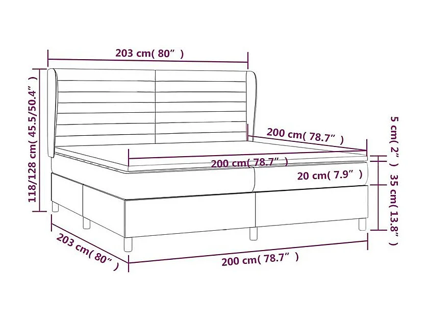 Sommier à lattes de lit avec matelas Gris foncé 200x200 Tissu
