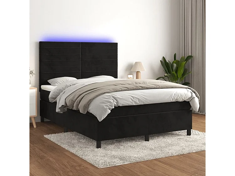 Sommier à lattes de lit avec matelas LED Noir 140x200 Velours