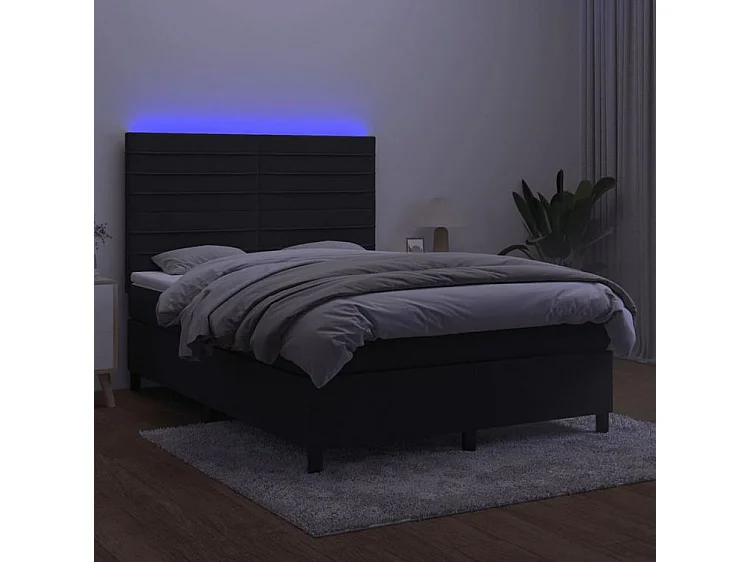 Sommier à lattes de lit avec matelas LED Noir 140x200 Velours