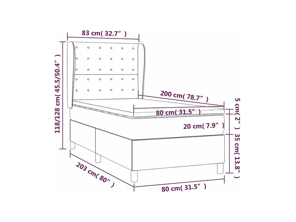 Sommier à lattes de lit et matelas Gris foncé 80x200 Velours