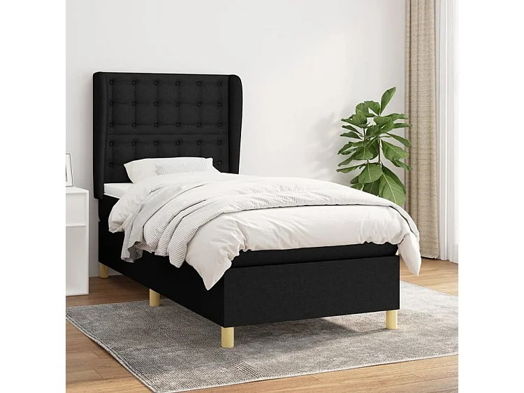 Sommier à lattes de lit avec matelas Noir 90x190 Tissu
