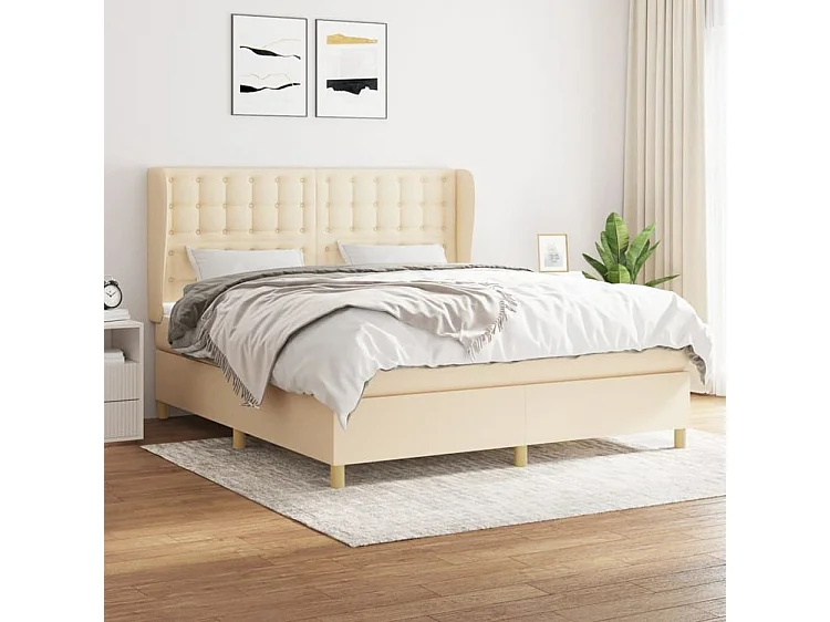 Sommier à lattes de lit avec matelas Crème 160x200 Tissu