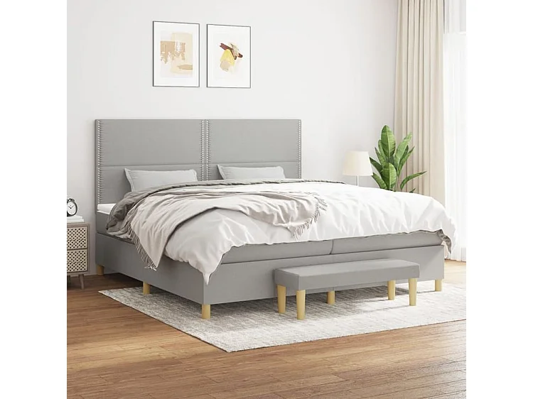 Sommier à lattes de lit avec matelas Gris clair 200x200 Tissu