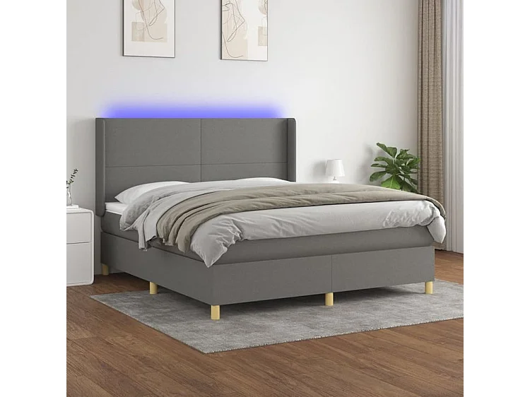 Sommier à lattes de lit matelas LED Gris foncé 160x200 Tissu