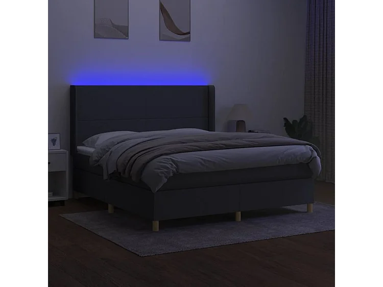 Sommier à lattes de lit matelas LED Gris foncé 160x200 Tissu