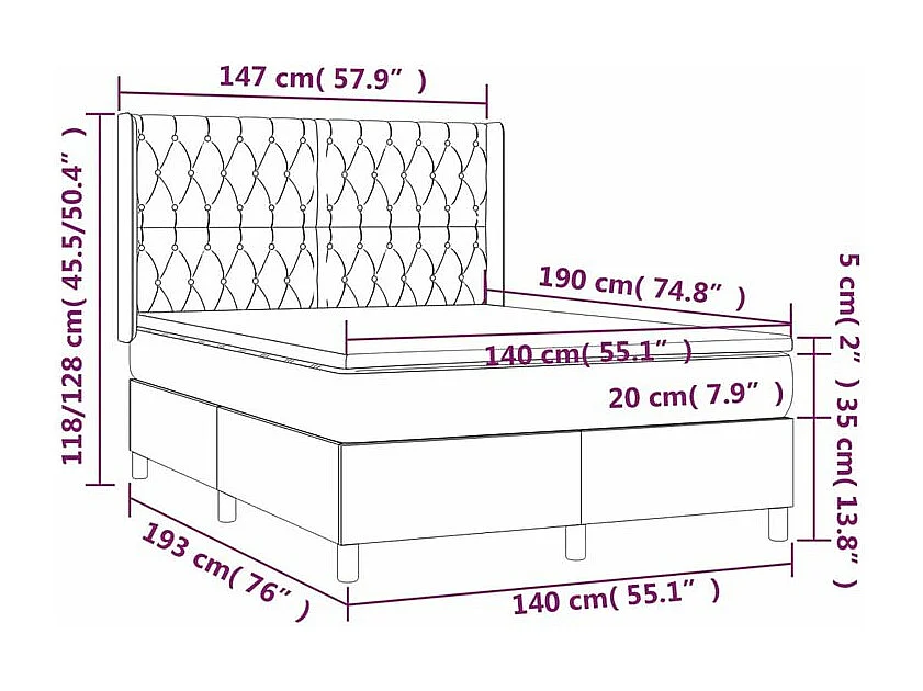 Sommier à lattes de lit avec matelas Gris foncé 140x190 Tissu