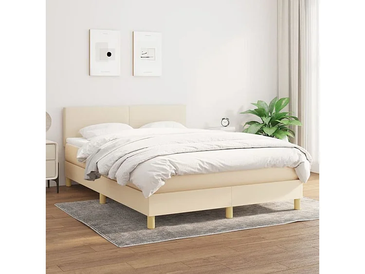 Sommier à lattes de lit avec matelas Crème 140x200 Tissu