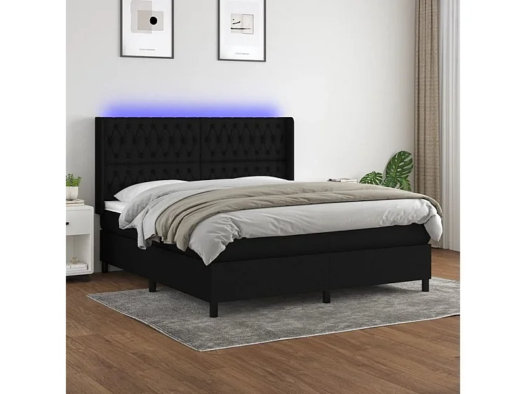 Sommier à lattes de lit matelas et LED Noir 160x200 Tissu