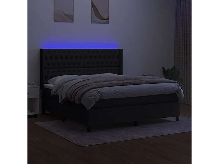 Sommier à lattes de lit matelas et LED Noir 160x200 Tissu