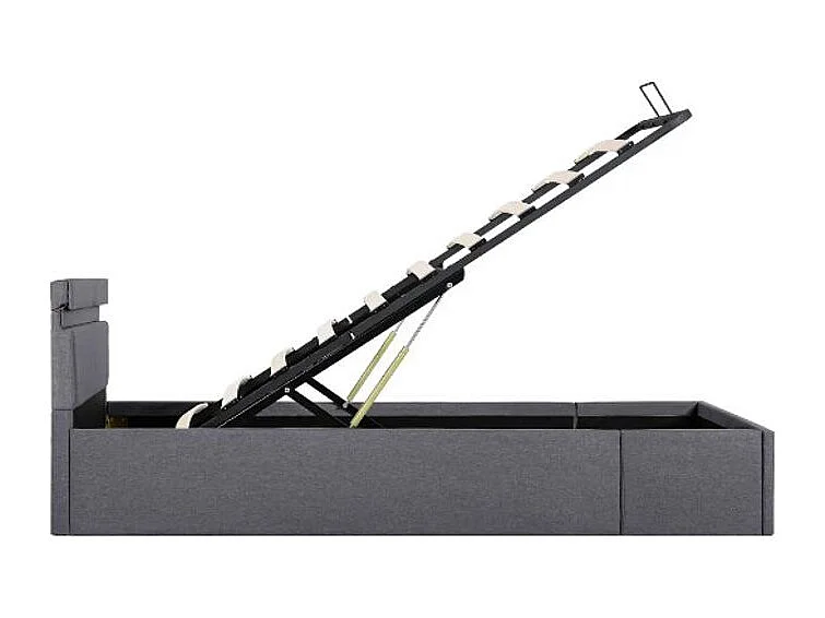 Lit coffre à LED tissu gris foncé Rundo 90x200