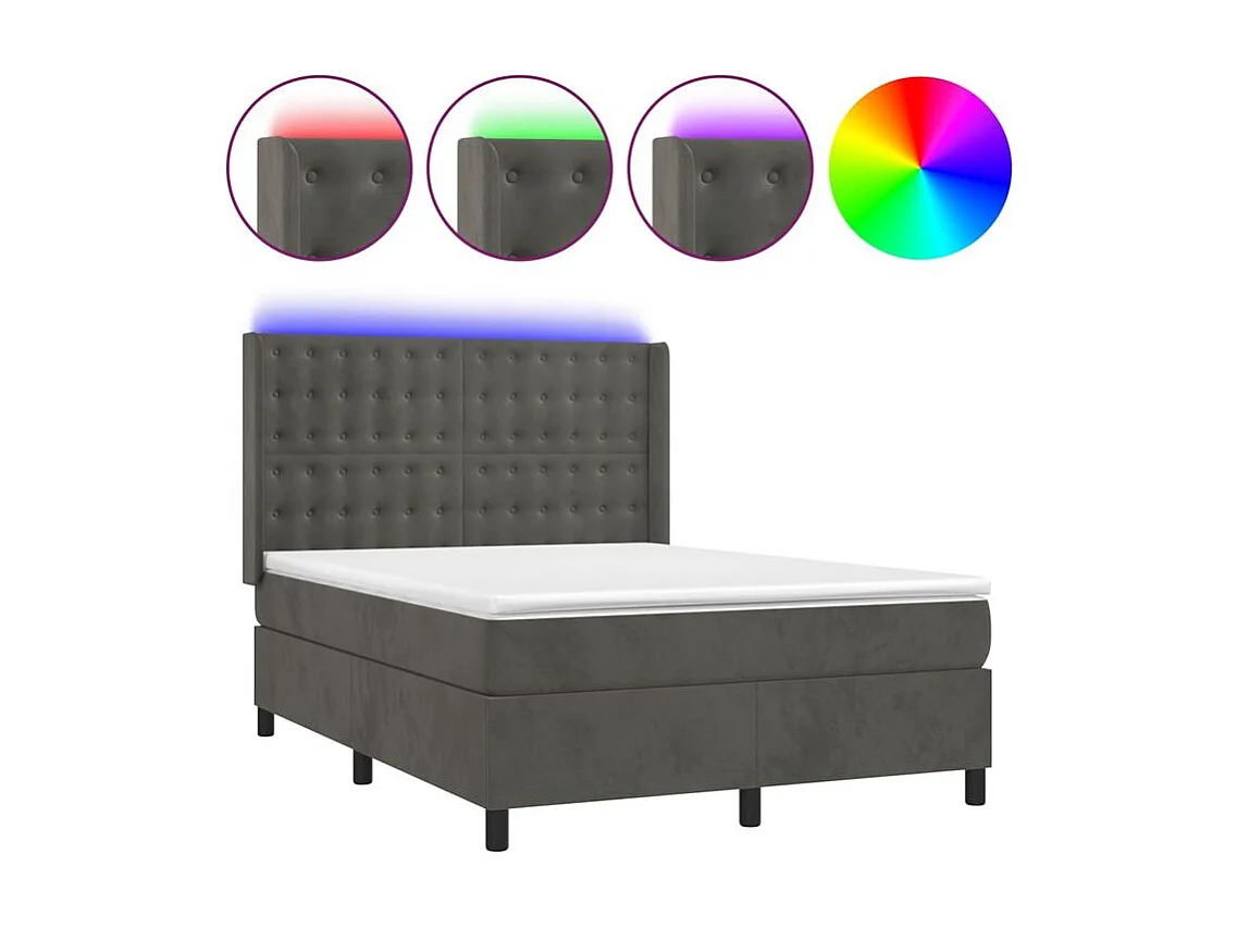 Sommier à lattes de lit matelas et LED Gris foncé 140x200