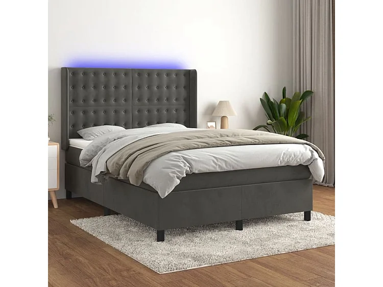 Sommier à lattes de lit matelas et LED Gris foncé 140x200