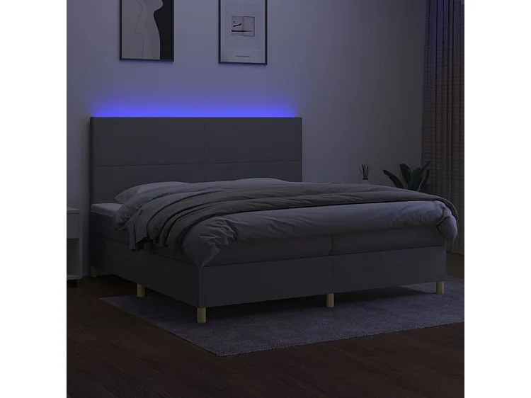 Sommier à lattes de lit et matelas et LED Gris clair 200x200