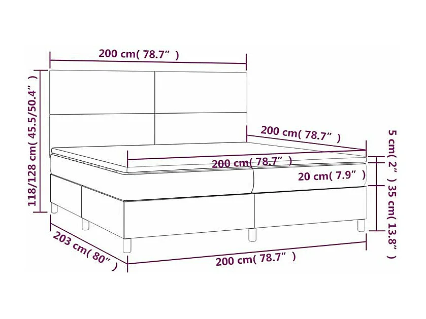 Sommier à lattes de lit et matelas et LED Gris clair 200x200