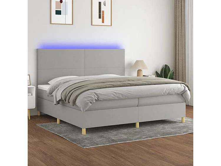 Sommier à lattes de lit et matelas et LED Gris clair 200x200