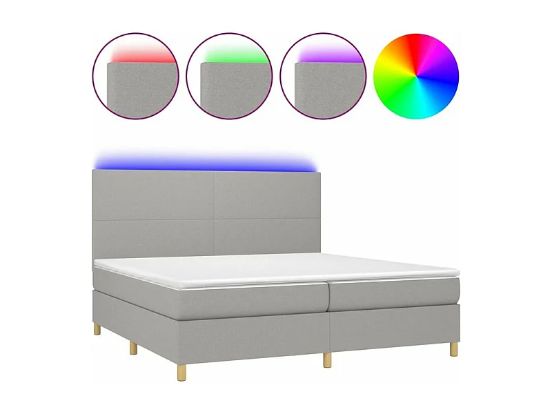 Sommier à lattes de lit et matelas et LED Gris clair 200x200