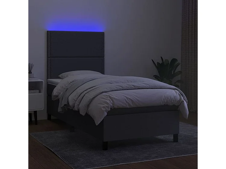 Sommier à lattes de lit avec matelas et LED Gris foncé 80x200