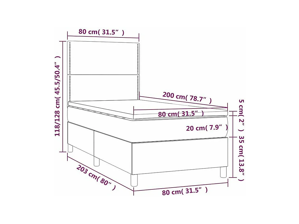 Sommier à lattes de lit avec matelas et LED Gris foncé 80x200