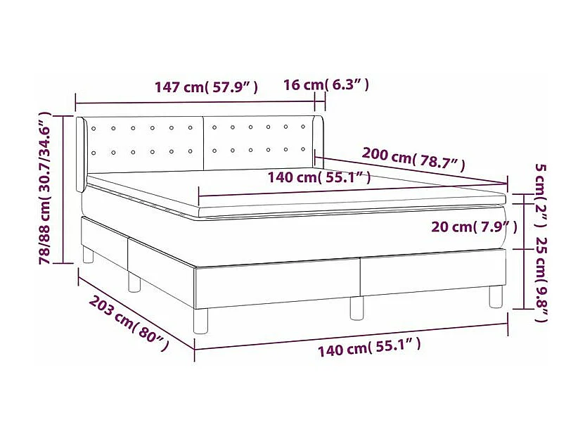 Sommier à lattes de lit et matelas Gris clair 140x200 Velours