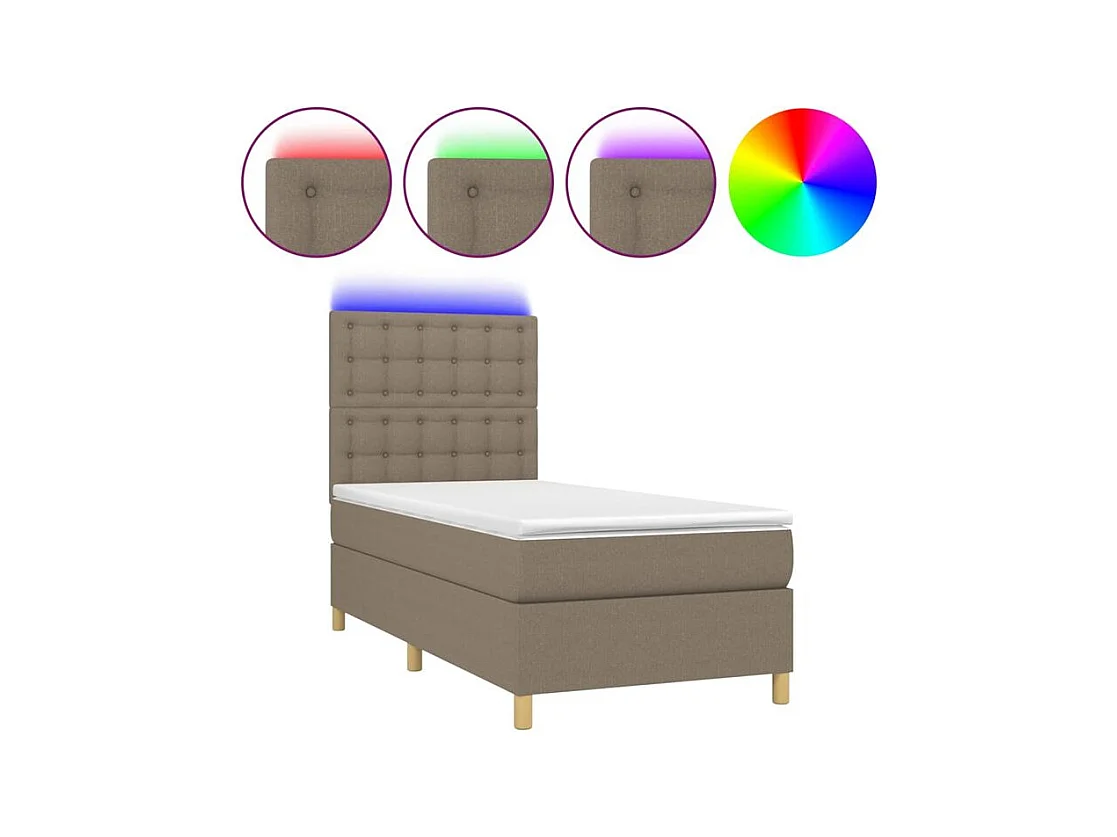Sommier à lattes de lit et matelas et LED Taupe 90x200 Tissu
