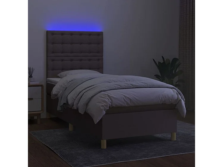 Sommier à lattes de lit et matelas et LED Taupe 90x200 Tissu