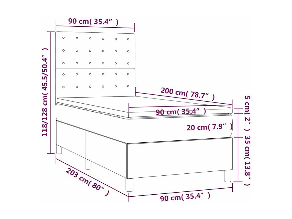 Sommier à lattes de lit et matelas et LED Taupe 90x200 Tissu