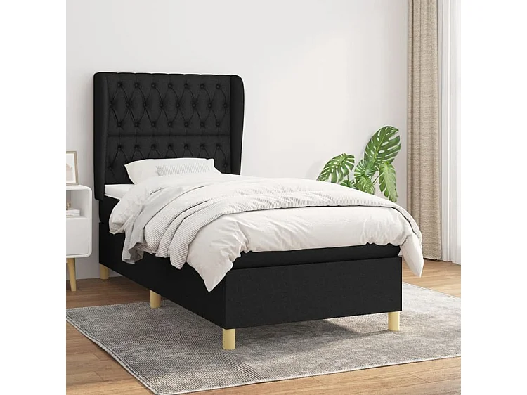 Sommier à lattes de lit avec matelas Noir 90x190 Tissu