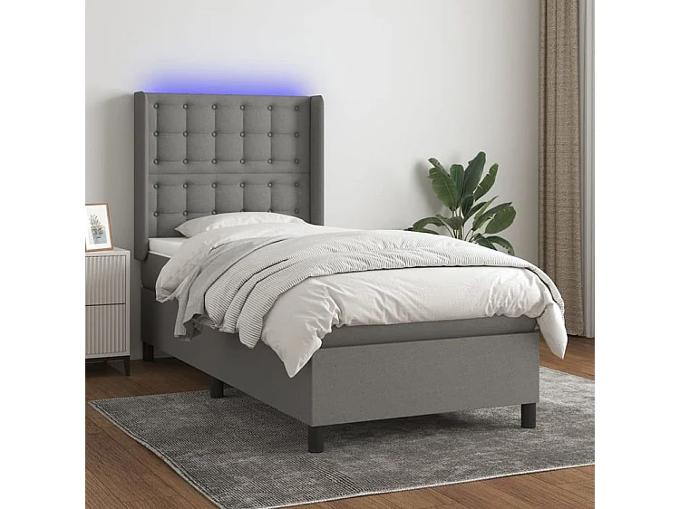 Sommier à lattes de lit matelas LED Gris foncé 90x200 Tissu