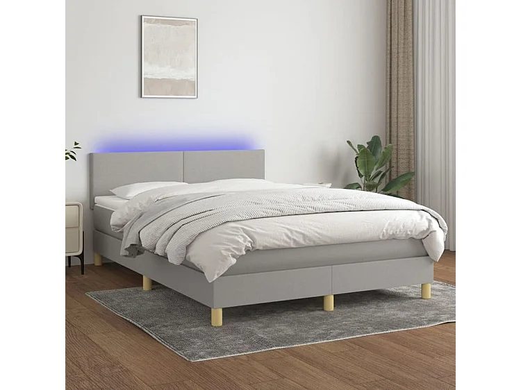 Sommier à lattes de lit et matelas et LED Gris clair 140x190