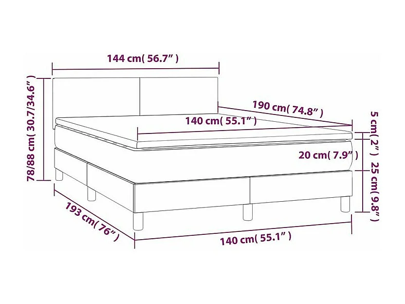 Sommier à lattes de lit et matelas et LED Gris clair 140x190