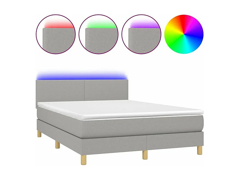 Sommier à lattes de lit et matelas et LED Gris clair 140x190