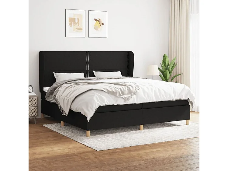 vidaXL Cama box spring con colchón tela negro 200x200 cm