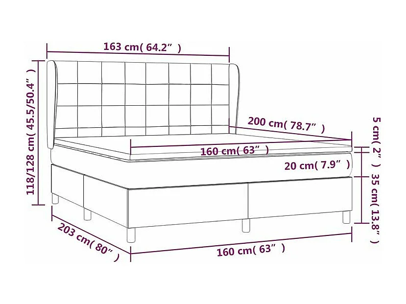 Sommier à lattes de lit avec matelas Gris foncé 160x200 Tissu