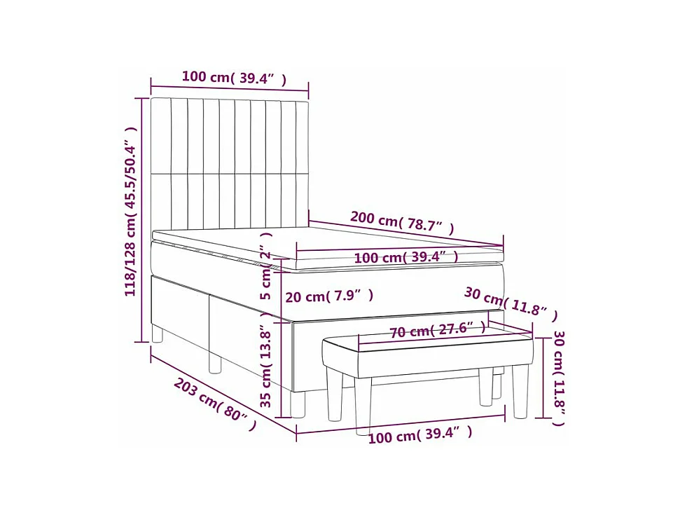 Boxspring met matras stof zwart 100x200 cm