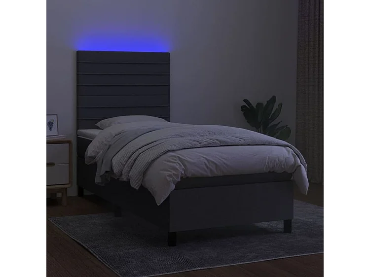 Sommier à lattes de lit avec matelas et LED Gris foncé 90x200
