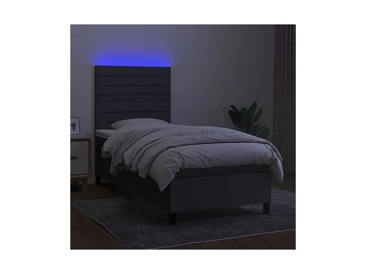 Sommier à lattes de lit avec matelas et LED Gris foncé 90x200