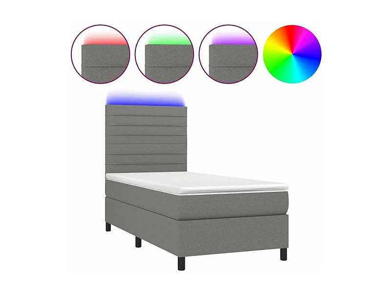Sommier à lattes de lit avec matelas et LED Gris foncé 90x200