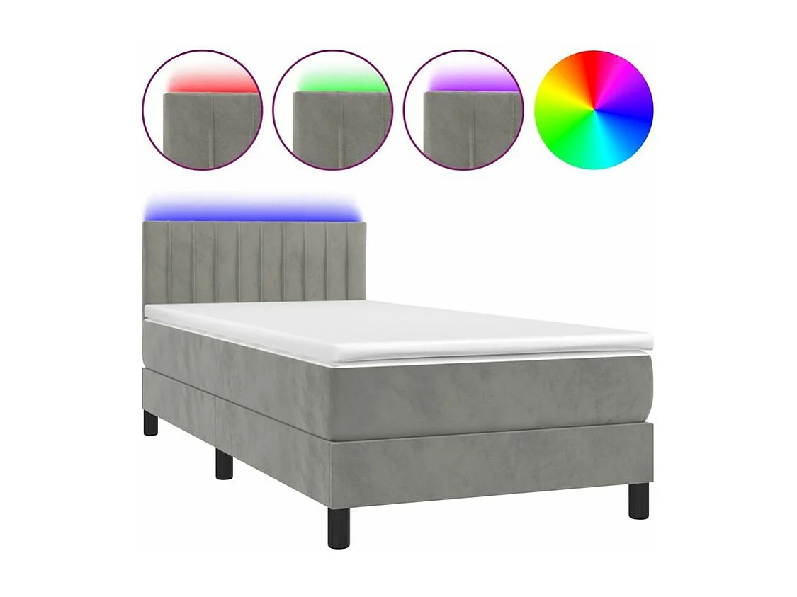 Sommier à lattes de lit et matelas et LED Gris clair 90x200