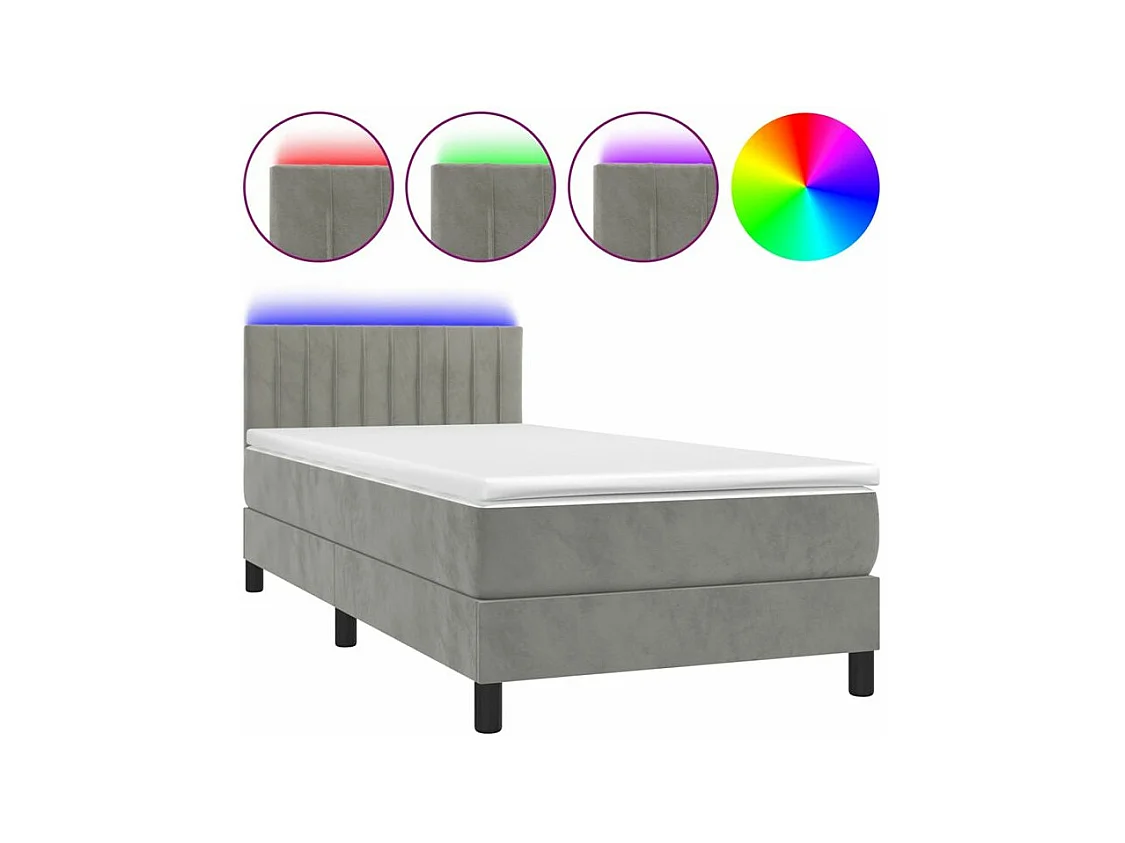 Sommier à lattes de lit et matelas et LED Gris clair 90x200