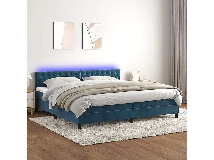 Sommier à lattes de lit avec matelas LED Bleu foncé 200x200