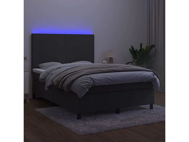 Sommier à lattes de lit avec matelas LED Gris foncé 140x190