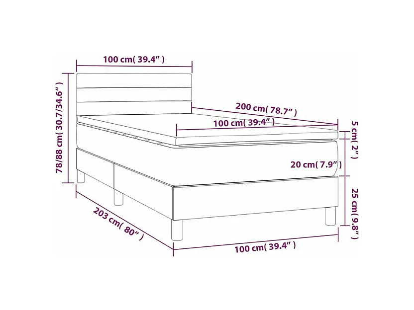 Sommier à lattes de lit avec matelas LED Crème 100x200 Tissu