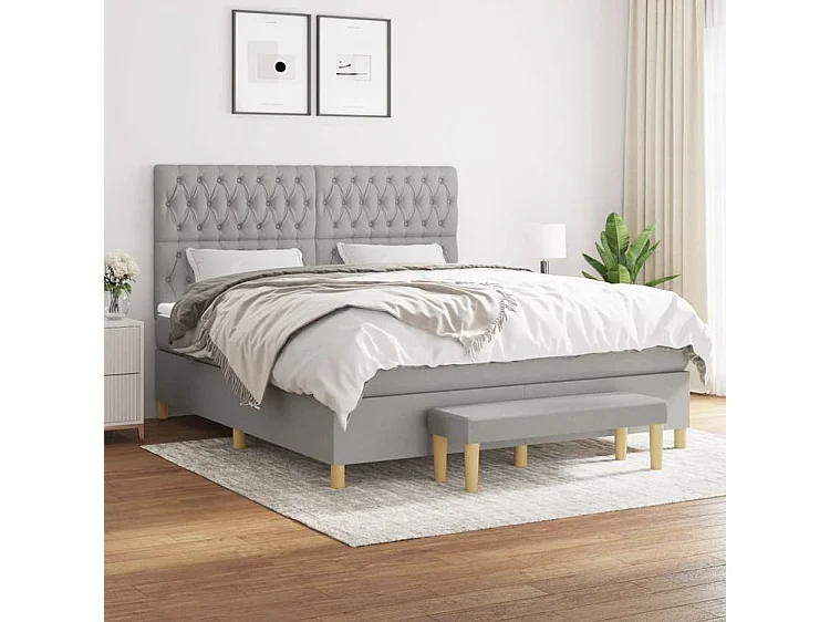 Sommier à lattes de lit avec matelas Gris clair 180x200 Tissu