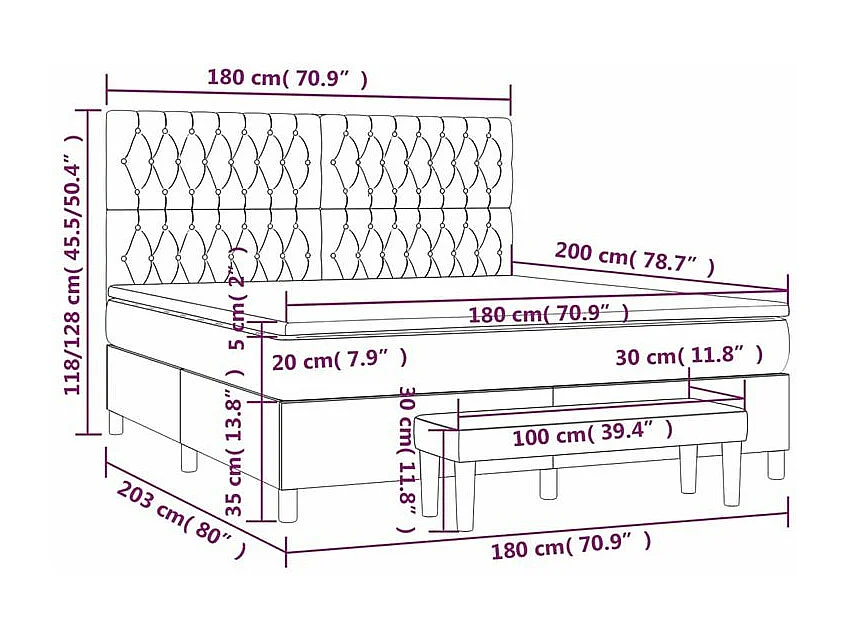 Sommier à lattes de lit avec matelas Gris clair 180x200 Tissu