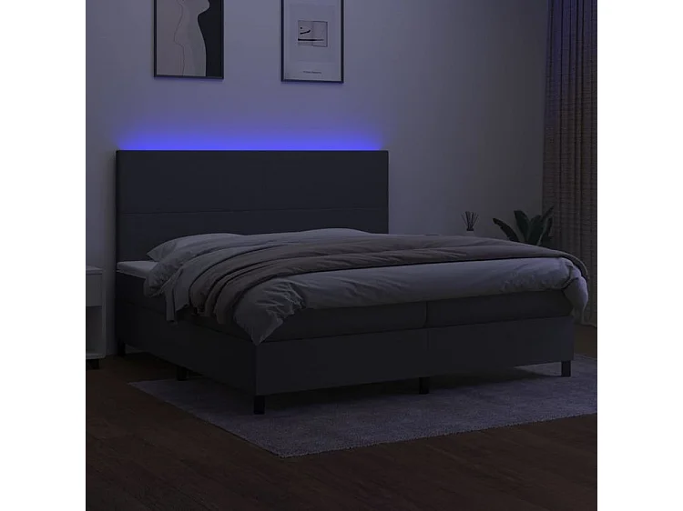 Sommier à lattes de lit et matelas et LED Gris foncé 200x200