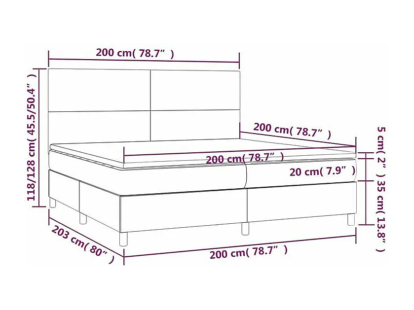 Sommier à lattes de lit et matelas et LED Gris foncé 200x200