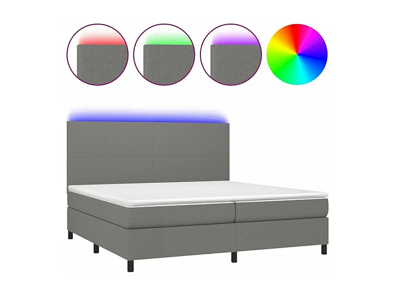 Sommier à lattes de lit et matelas et LED Gris foncé 200x200