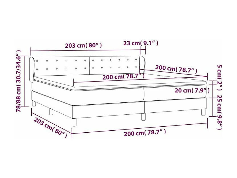 Sommier à lattes de lit avec matelas Gris foncé 200x200 Tissu