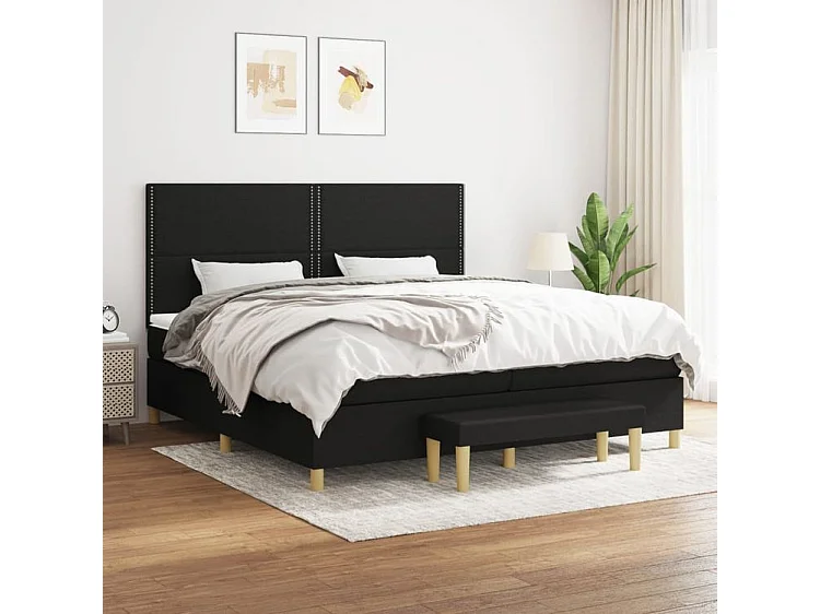 Sommier à lattes de lit avec matelas Noir 200x200 Tissu